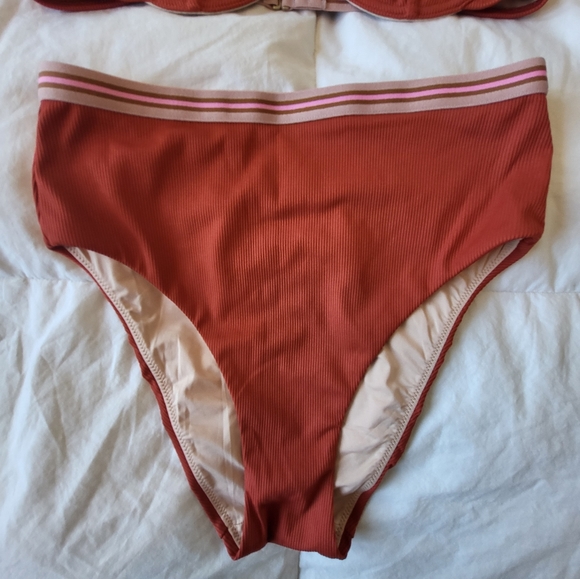 Nwt high waist burnt orange striped bikini - Picture 2 of 5